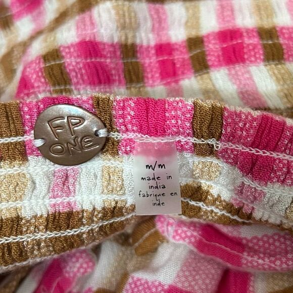 Free People Diana Convertible Dress Skirt M Pink Brown Check Gingham Cottagecore - Picture 11 of 13